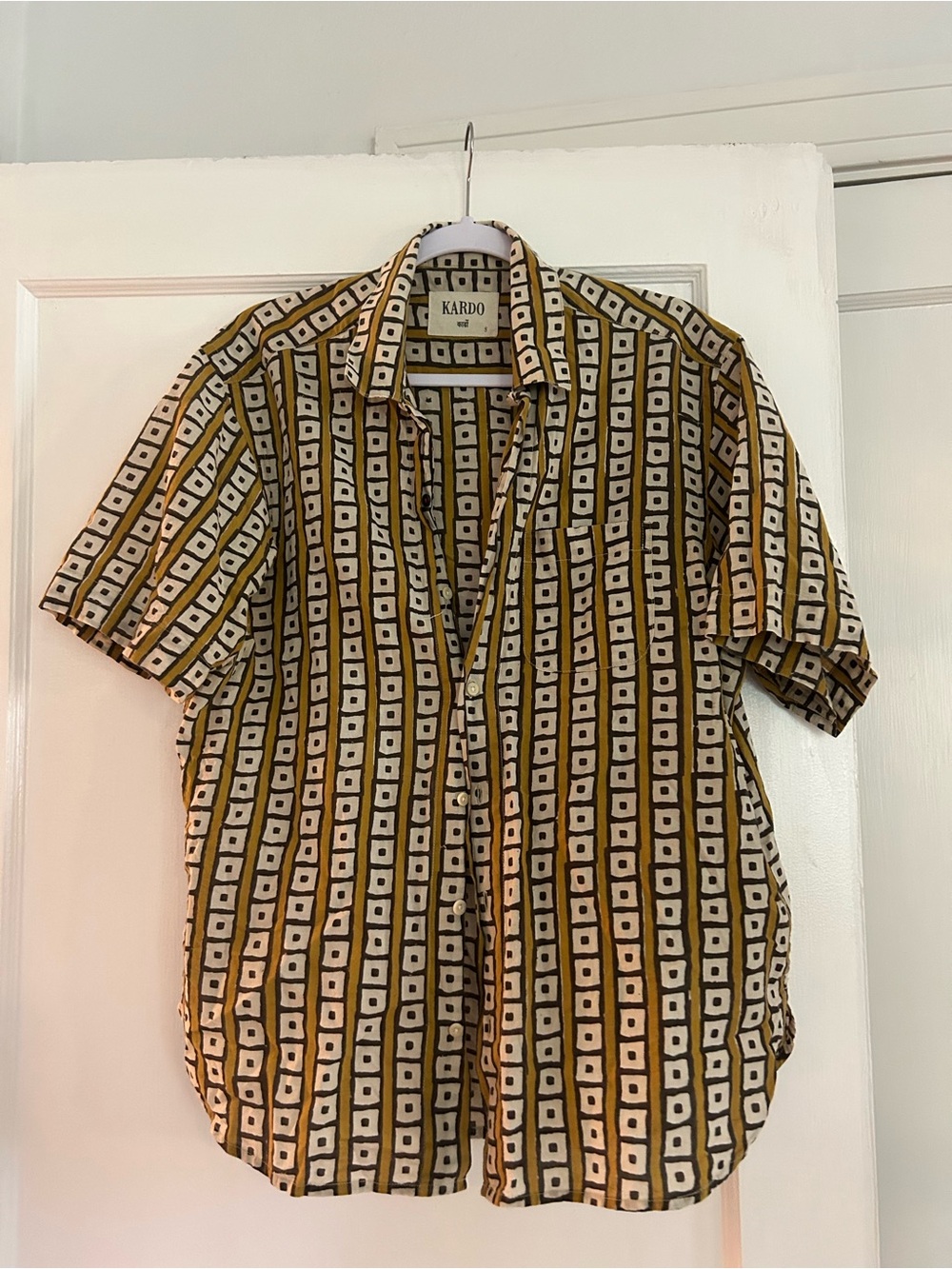 Kardo Men's Short-Sleeve Geometric Print Button-Up
